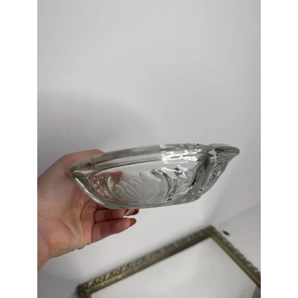 Vintage KIG Indonesia Glass Ashtray: Mid-Century Rose Design, 6”